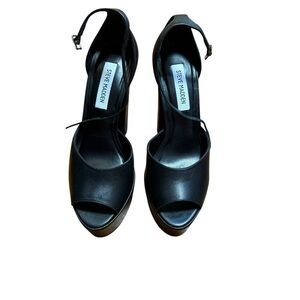 Steve Madden Black Platform Heels Ankle Strap Chunky High Heel Sandals Size 7.5